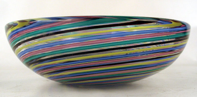 BEAUTIFUL,SIGNED VENINI MULTI-COLOR BOWL.ORIGINAL 1950'S