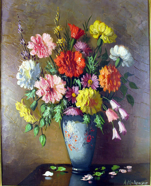 BEAUTIFUL FLORAL STILL LIFE OIL PAINTING BY LISTED ARTIST ALISON MCKENZIE