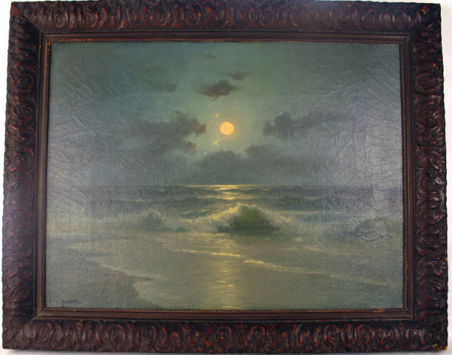 STUNNING CHARLES J HAGBERG PAINTING MOONLIT BEACH SCENE WELL LISTED