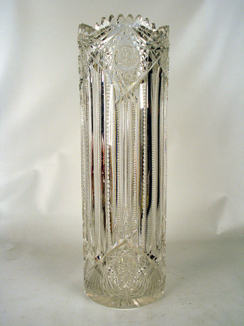 HIGH QUALITY SIGNED J HOARE TALL FLOWER VASE AMERICAN BRILLIANT CUT GLASS