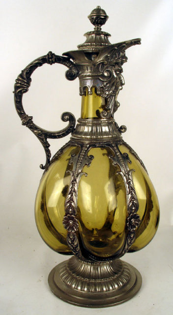 Fantastic Pewter Mounted Glass Decanter Tudric WMF NorthWind face