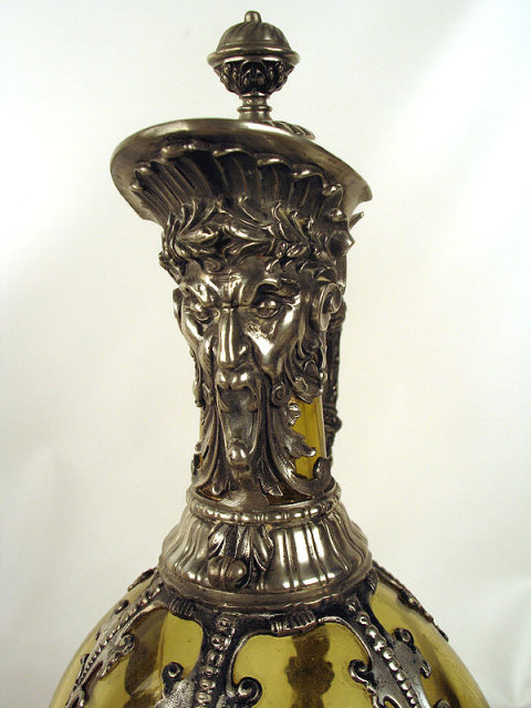 Fantastic Pewter Mounted Glass Decanter Tudric WMF NorthWind face