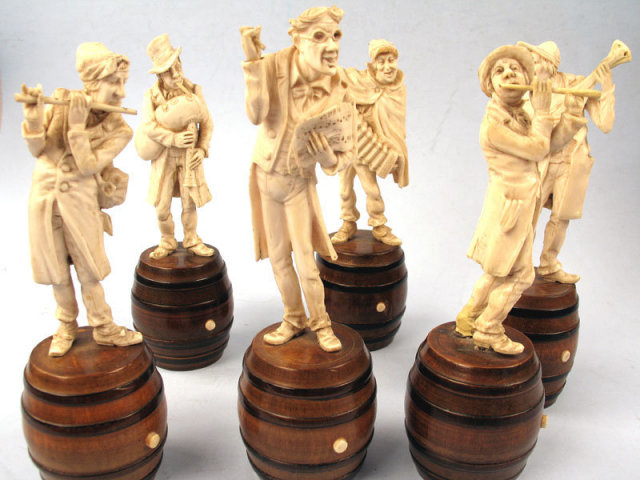 Fine Ivory and Wood carved Six Figure Caricature Band 19th C Austrian