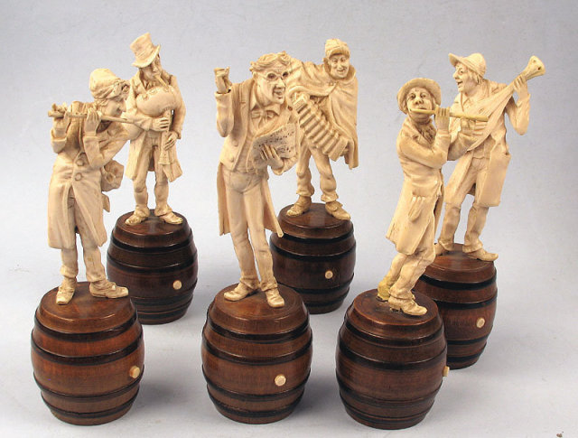 Fine Ivory and Wood carved Six Figure Caricature Band 19th C Austrian