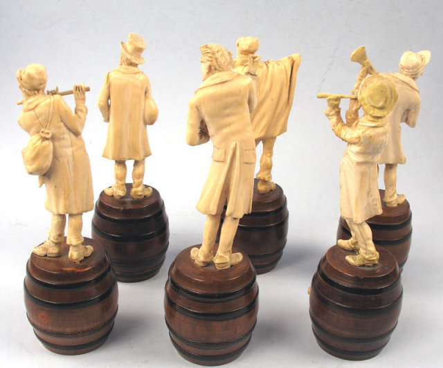 Fine Ivory and Wood carved Six Figure Caricature Band 19th C Austrian