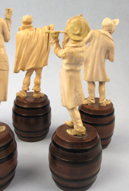 Fine Ivory and Wood carved Six Figure Caricature Band 19th C Austrian