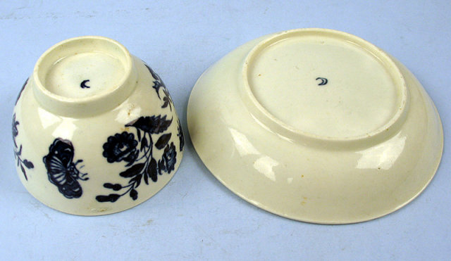 Dr Wall Period Worcester Tea Bowl Saucer Crescent Moon