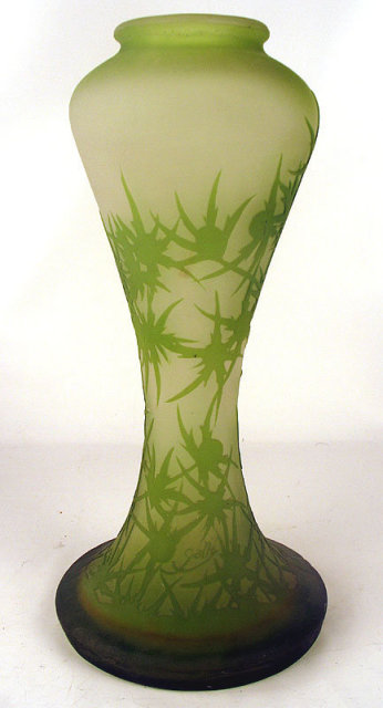 Large Original French Galle Chardons Cameo Art Glass Vase