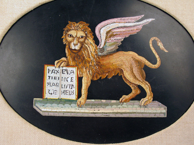 Rare Micromosaic St Mark Venice Lion Italian Plaque