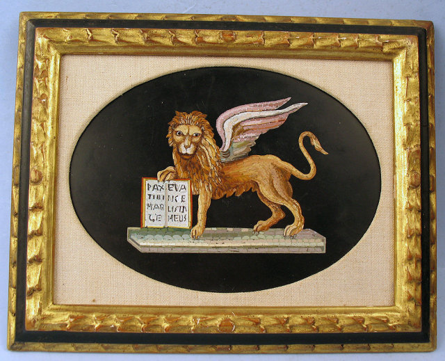 Rare Micromosaic St Mark Venice Lion Italian Plaque