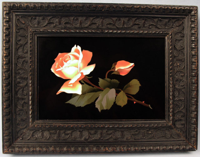 Exceptional Antique Pietra Dura Italian Plaque of Rose