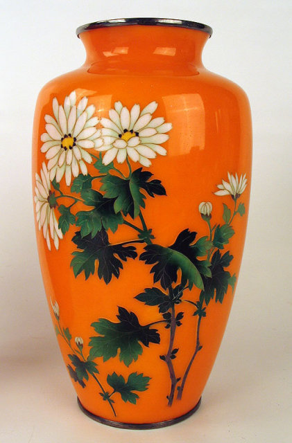Fine Meiji Japanese Cloisonne Matched Orange Floral