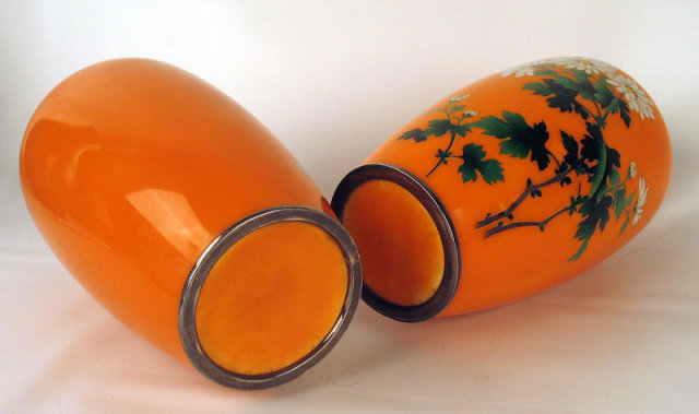 Fine Meiji Japanese Cloisonne Matched Orange Floral