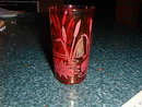 Cranberry glass tumbler with etched design