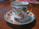 Haviland Limoges demitasse cup & saucer, red flowers, Schleiger 106