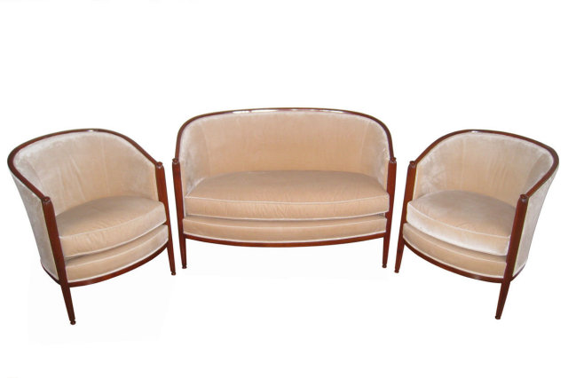 Paul Follot Art Deco Living Room Suite Loveseat & Chairs