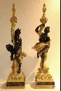 E.F. Caldwell Pair Gilt Bronze Satyr & Nymph Table Lamps