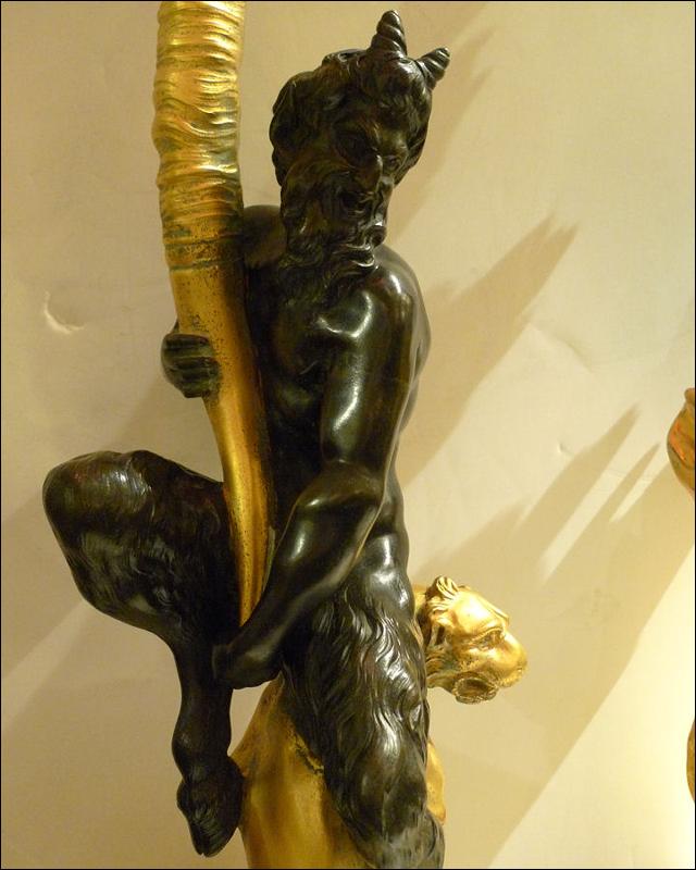 E.F. Caldwell Pair Gilt Bronze Satyr & Nymph Table Lamps