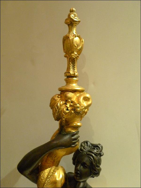 E.F. Caldwell Pair Gilt Bronze Satyr & Nymph Table Lamps