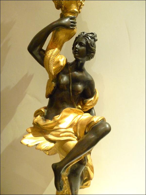 E.F. Caldwell Pair Gilt Bronze Satyr & Nymph Table Lamps