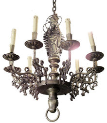Antique Flemish Belgian Bronze Chandelier