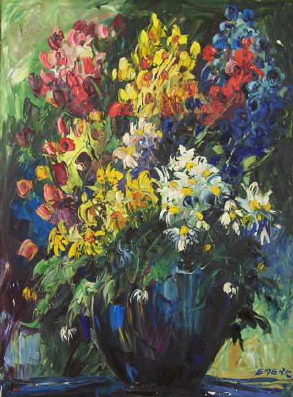 1968 EMERIC Impressionist Floral Still Life Oil Painting by Emeric