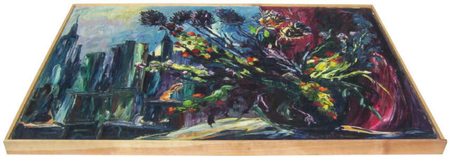 Floral Still Life & Manhattan Cityscape Oil on Canvas by Emeric