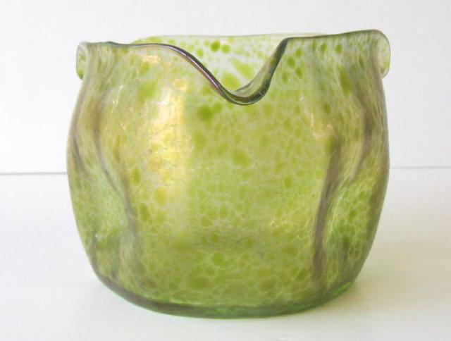 Antique Art Nouveau Bohemian Translucent Oil Spot Glass Vase