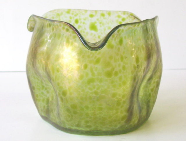 Antique Art Nouveau Bohemian Translucent Oil Spot Glass Vase
