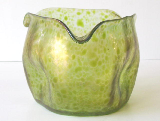Antique Art Nouveau Bohemian Translucent Oil Spot Glass Vase