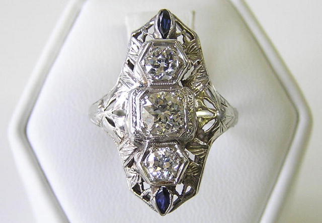 Platinum Diamonds & Sapphire Ring