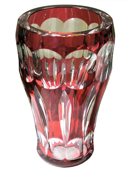 Large Bohemian Ruby Red Cut to Clear Vase