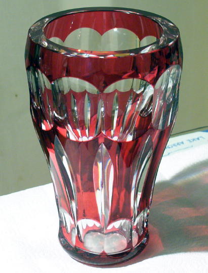 Large Bohemian Ruby Red Cut to Clear Vase