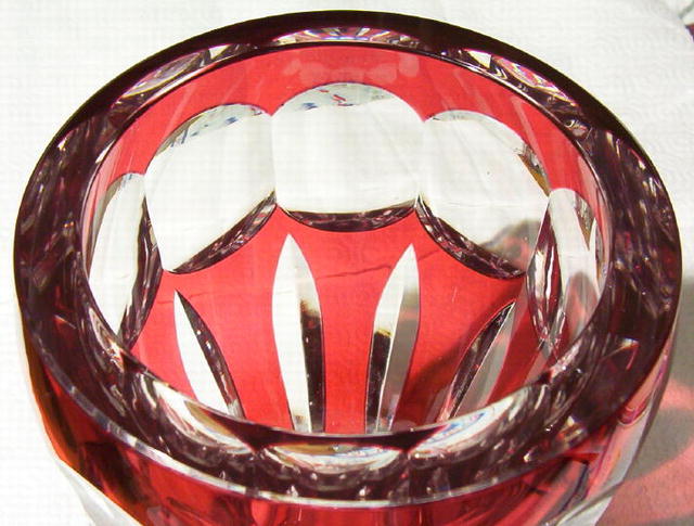 Large Bohemian Ruby Red Cut to Clear Vase