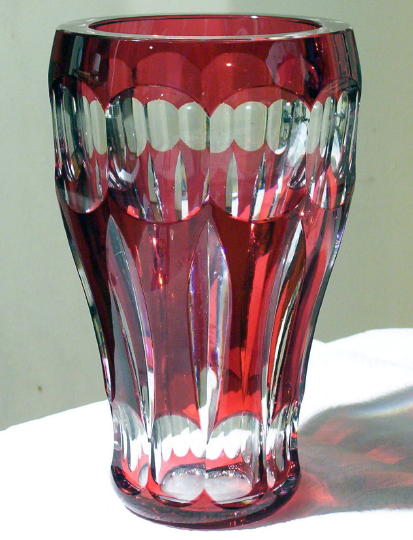 Large Bohemian Ruby Red Cut to Clear Vase