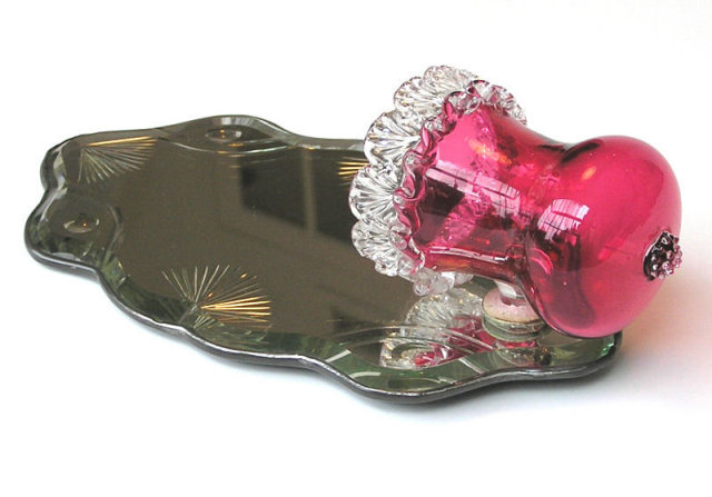 Antique Ruby Red Glass Mirrored Girandole Sconce