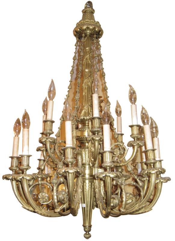 Antique Louis XVI Style 16-Light Bronze Chandelier After Pierre Gouthiere