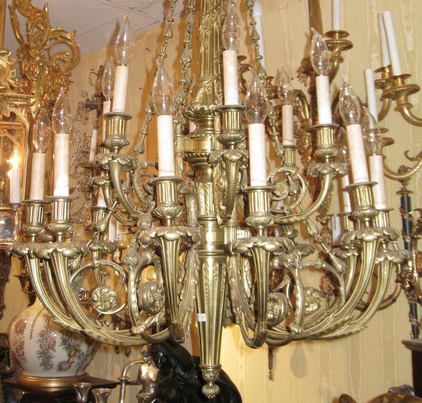 Antique Louis XVI Style 16-Light Bronze Chandelier After Pierre Gouthiere
