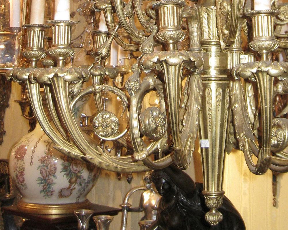 Antique Louis XVI Style 16-Light Bronze Chandelier After Pierre Gouthiere