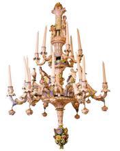 Antique Rococo Revival Figural Berlin Porcelain Chandelier