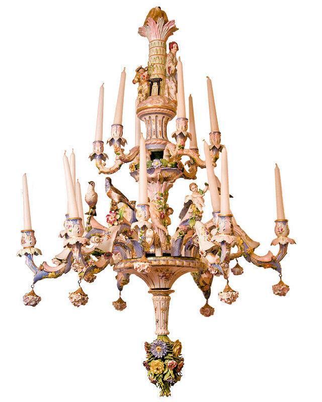 Antique Rococo Revival Figural Berlin Porcelain Chandelier