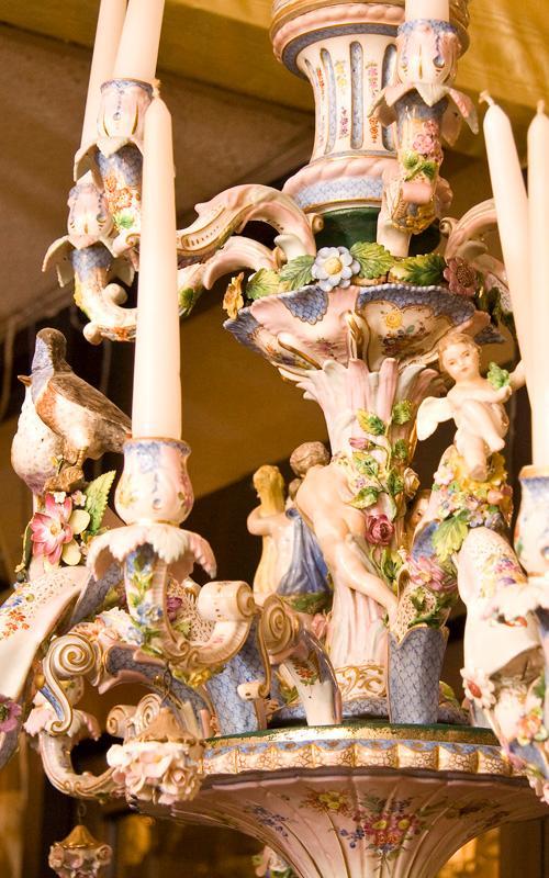 Antique Rococo Revival Figural Berlin Porcelain Chandelier