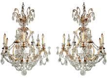 Pair of French Louis XVI Style Gilt Metal Crystal & Rock Crystal Chandeliers
