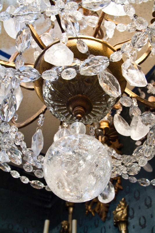 Pair of French Louis XVI Style Gilt Metal Crystal & Rock Crystal Chandeliers