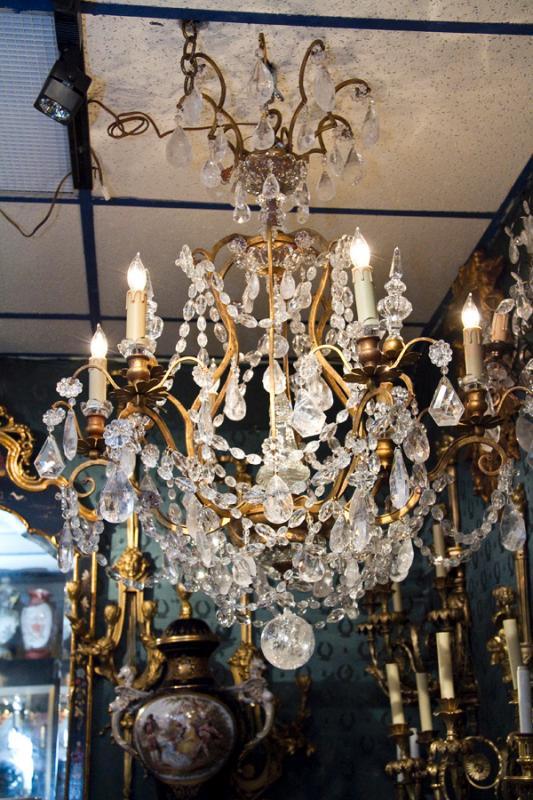 Pair of French Louis XVI Style Gilt Metal Crystal & Rock Crystal Chandeliers