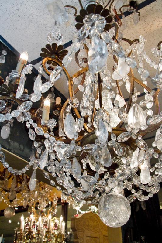 Pair of French Louis XVI Style Gilt Metal Crystal & Rock Crystal Chandeliers