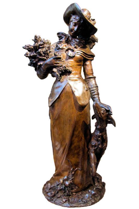 Bronze of Lady and Hound Dog by Adrien-Etienne Guadez 1845-1902