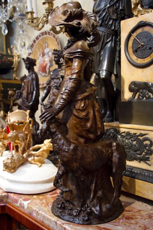 Bronze of Lady and Hound Dog by Adrien-Etienne Guadez 1845-1902