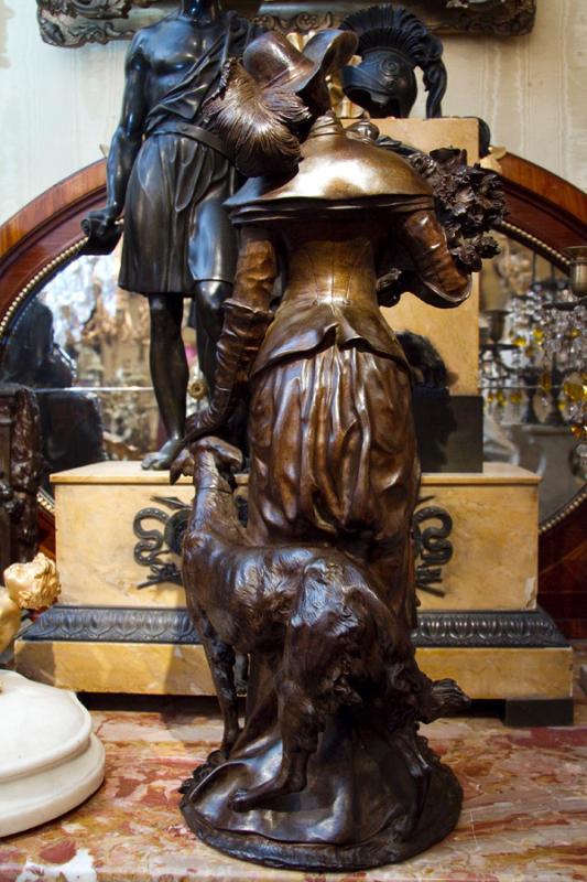 Bronze of Lady and Hound Dog by Adrien-Etienne Guadez 1845-1902
