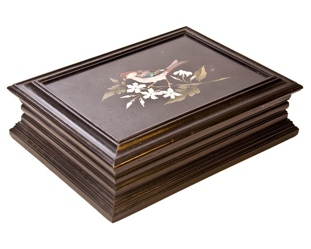 Antique Italian Pietra Dura Inlaid Ebonized Cigar Box